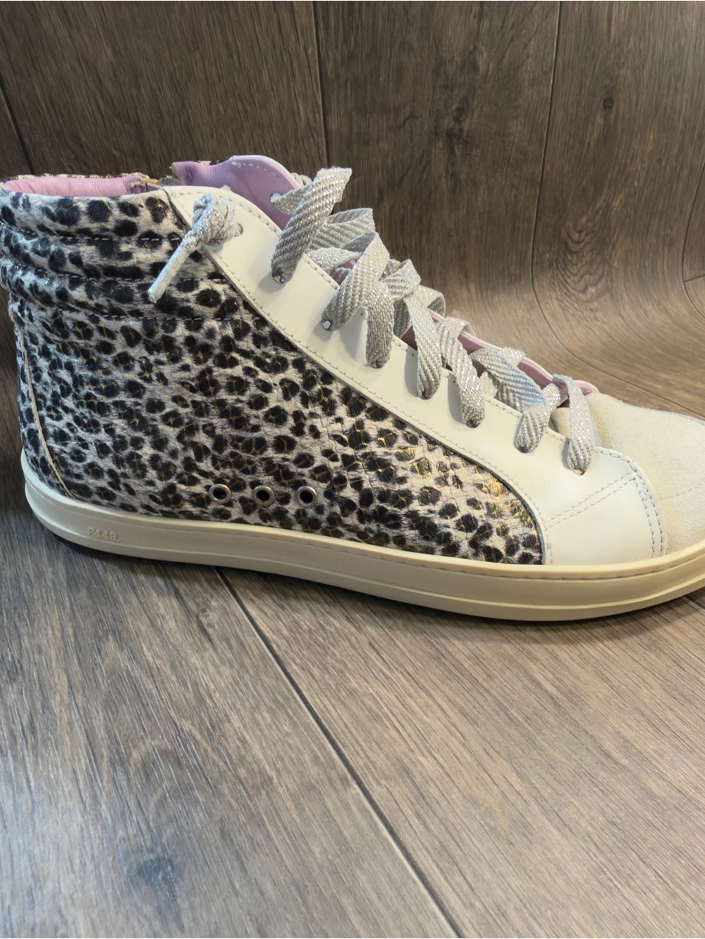 P448 Skate Lace High Top Sneakers Size 41 10-10.5 Animal print Metallic - Picture 2 of 9